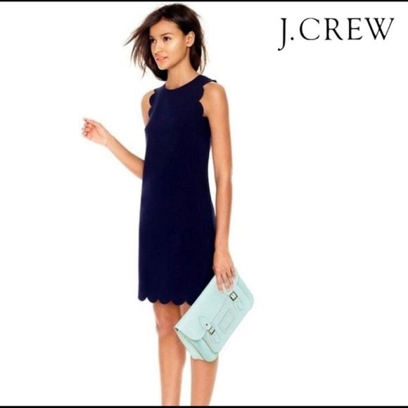 J. Crew Sleeveless Navy Dress Scalloped Size 0 - Picture 8 of 8